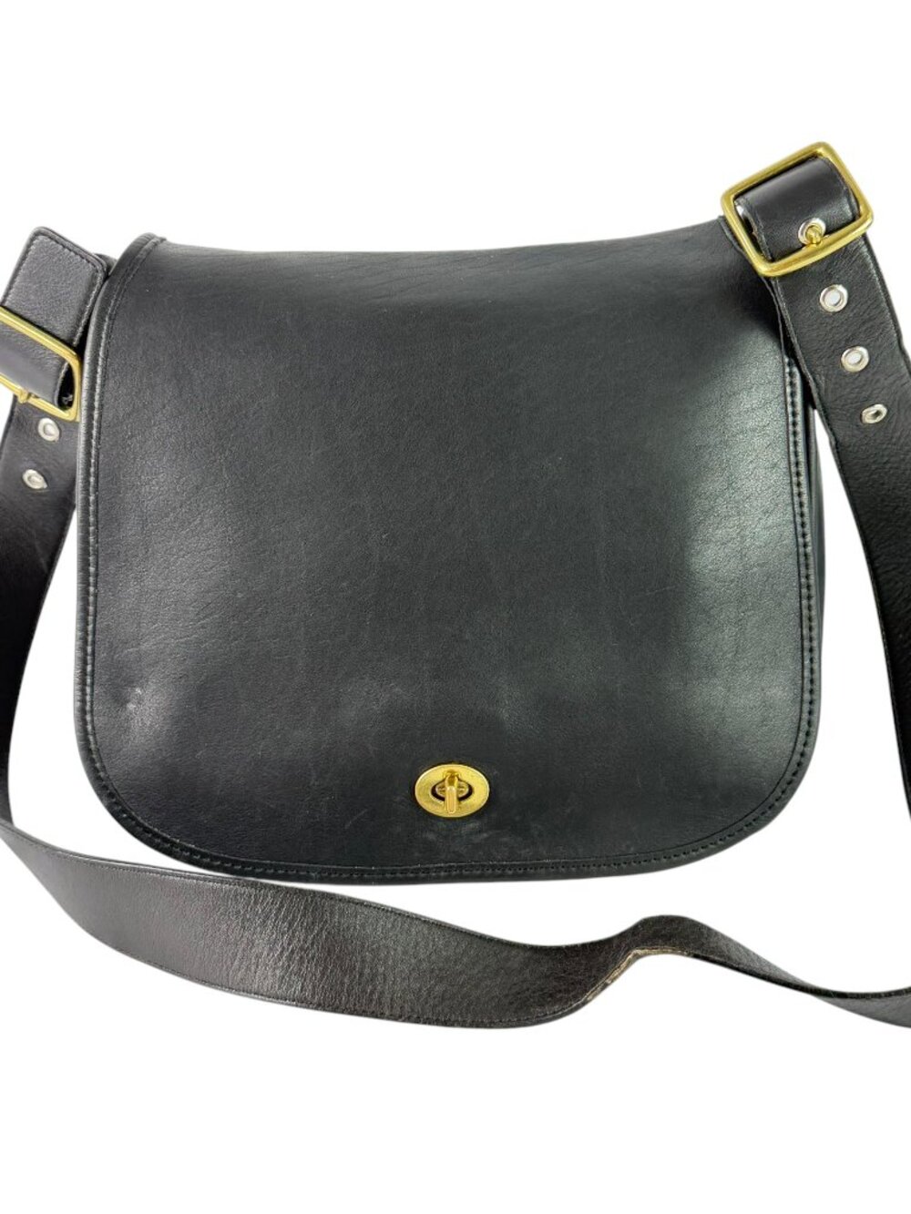 COACH 9525 Black Leather Stewardess Crossboday Flap Bag Made in United States